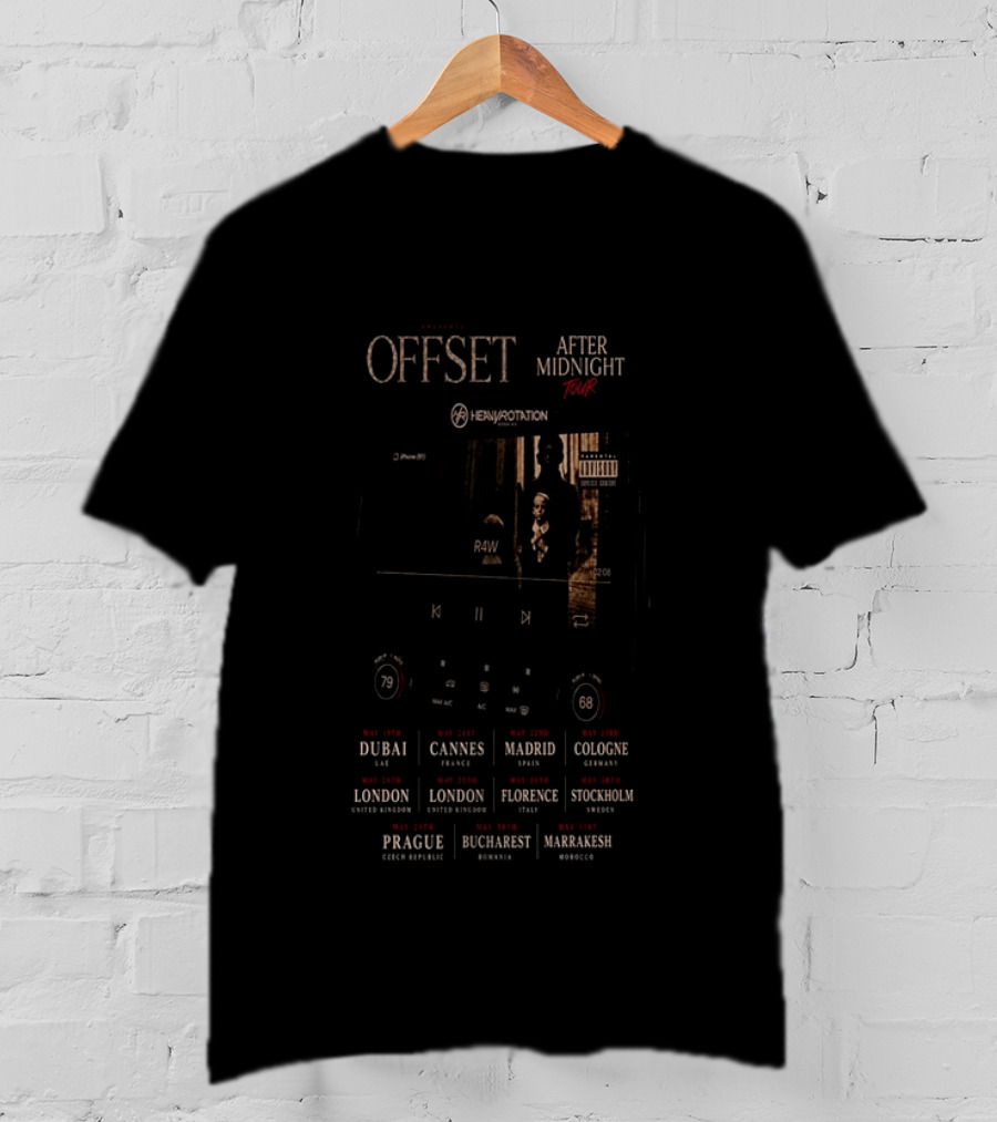 OFFSET After Midnight Tour 2026 Dubai London Cannes Madrid Florence Stockholm T-Shirt