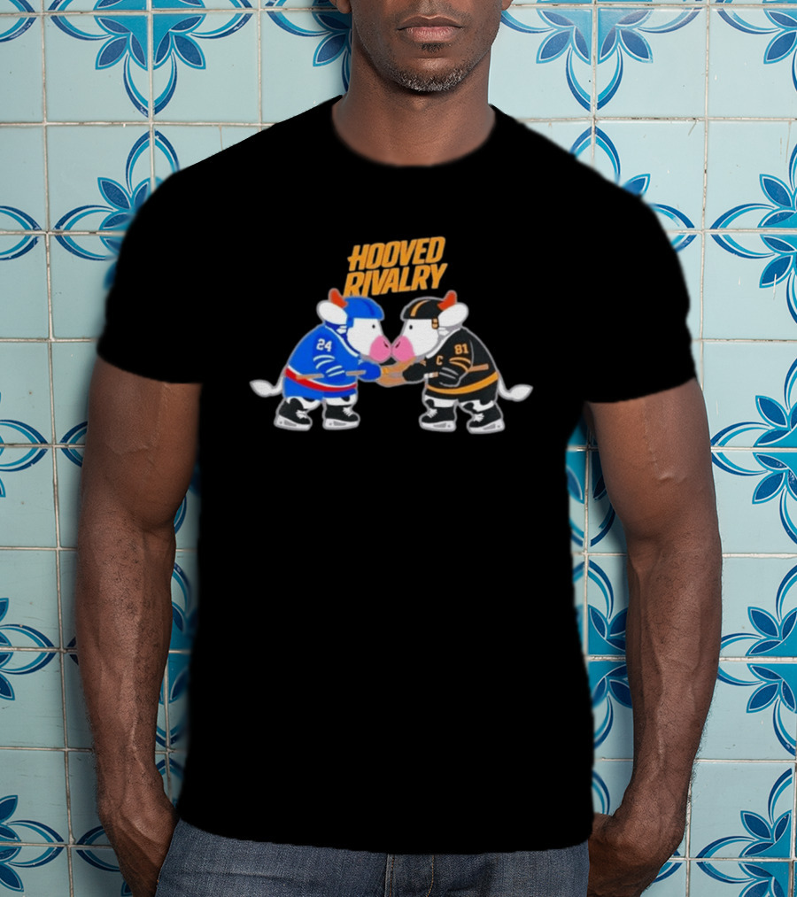 Buffalo Sabres Boston Bruins Hooved Rivalry Hockey Cow Characters T-Shirt