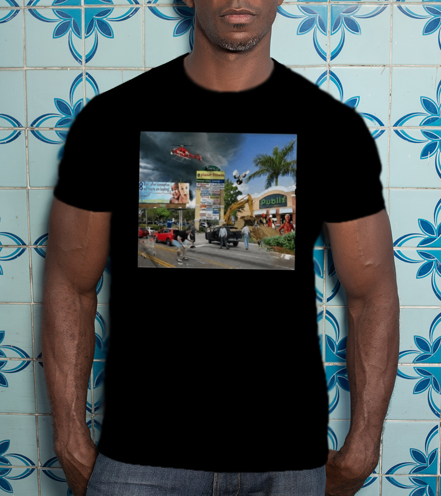 Planet Fitness Publix Chaos At Florida Shopping Plaza With Helicopter And Billboard T-Shirt