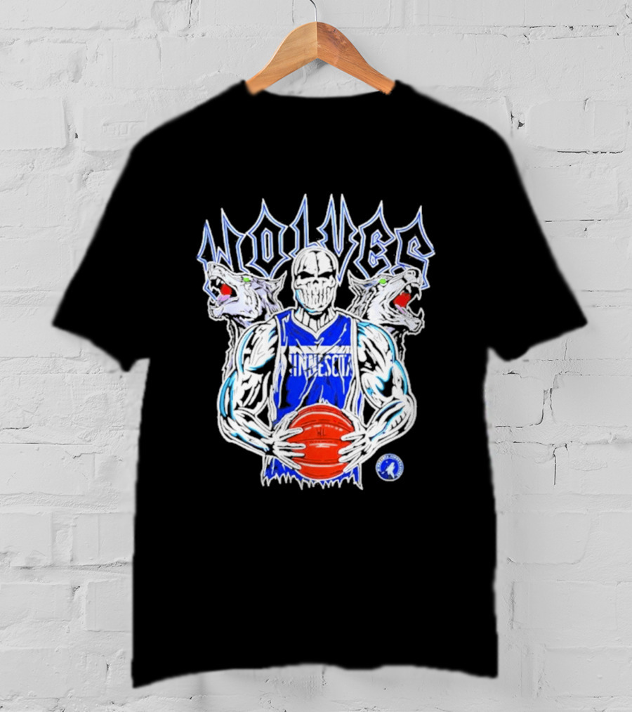 Wolves Minnesota Basketball Skeleton Player With Wolf Heads T-Shirt