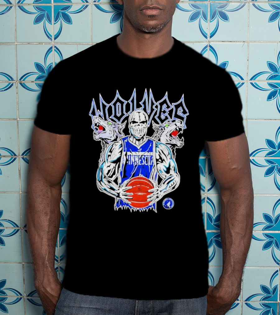 Wolves Minnesota Basketball Skeleton Player With Wolf Heads T-Shirt