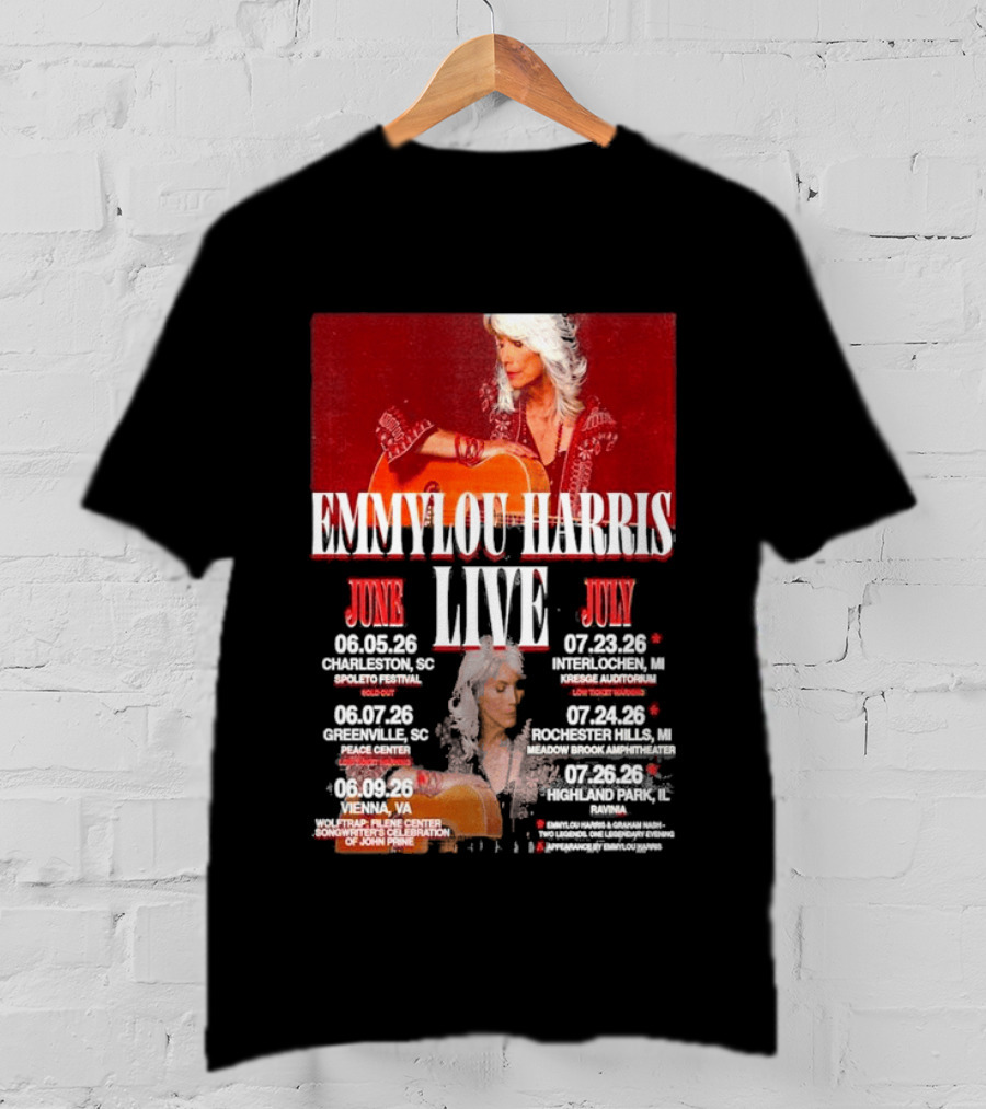 Emmylou Harris Live World Tour June July 2026 Dates And Locations T-Shirt