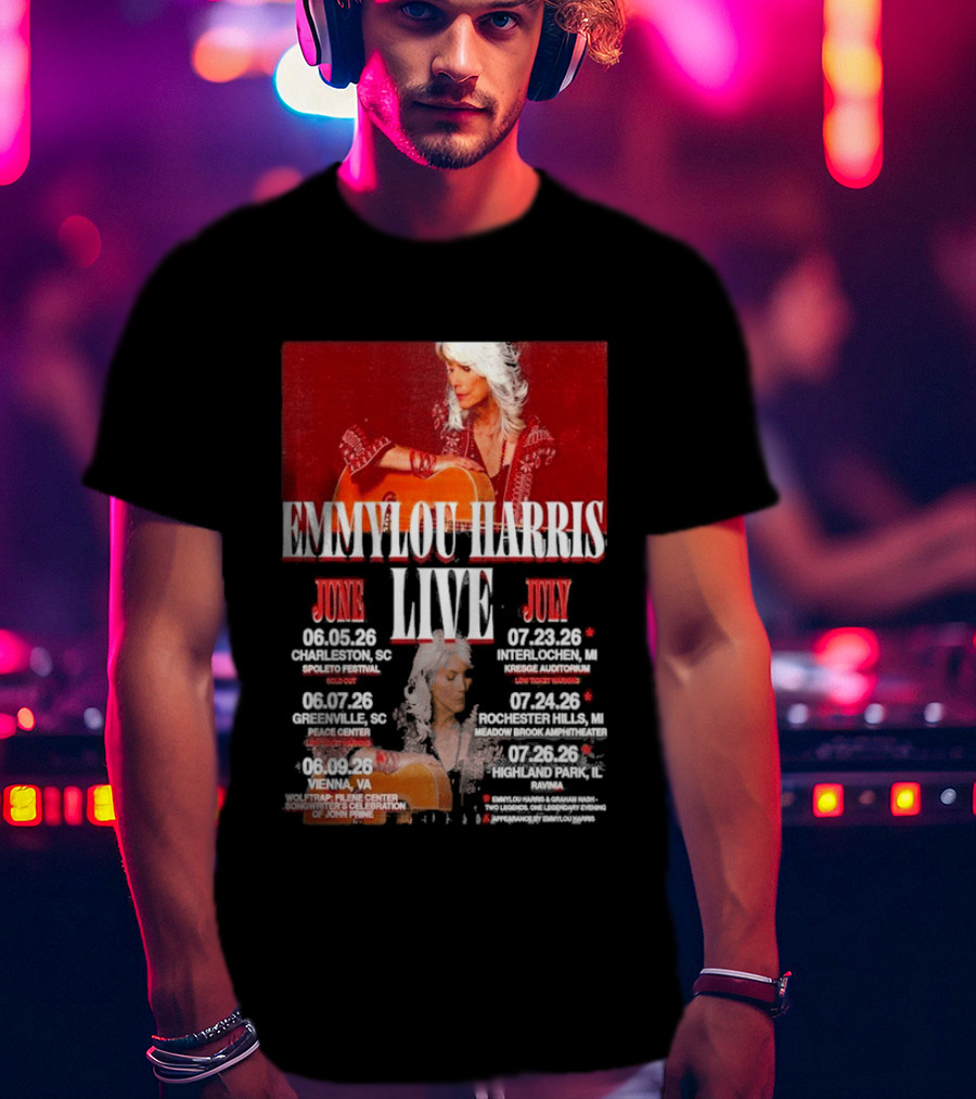 Emmylou Harris Live World Tour June July 2026 Dates And Locations T-Shirt