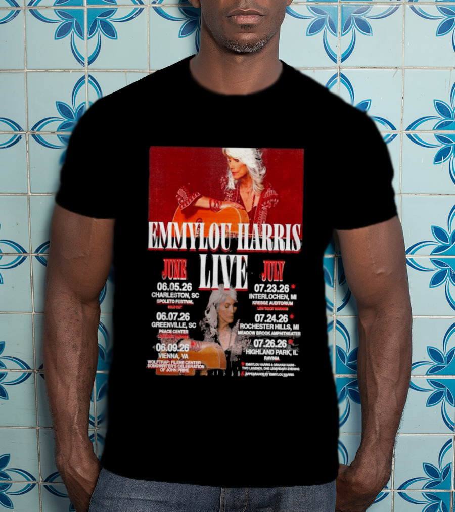 Emmylou Harris Live World Tour June July 2026 Dates And Locations T-Shirt
