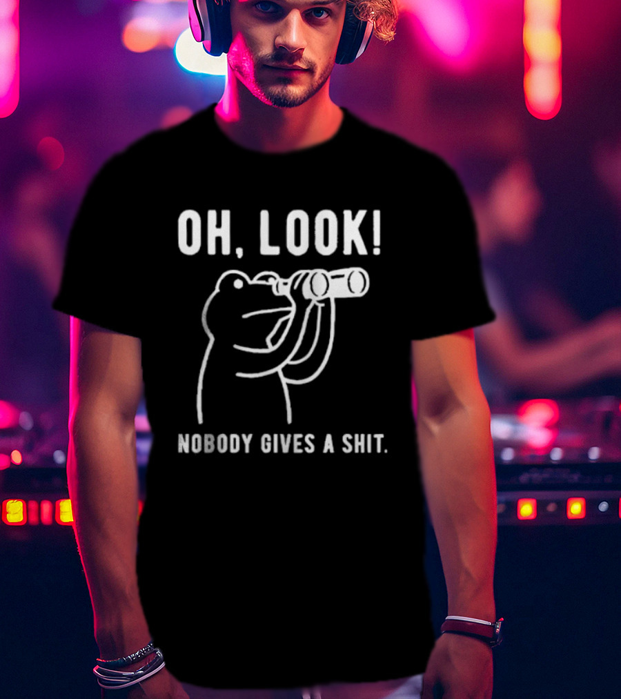 Oh Look Nobody Gives A Shit Indifferent Frog With Binoculars T-Shirt
