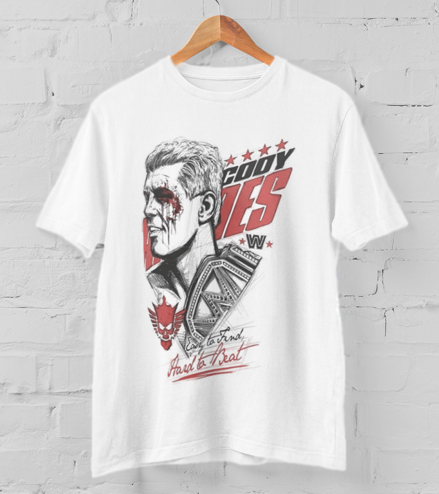 Cody Rhodes Easy To Find Hard To Beat Wrestling Legend Bold Red Text Star Motif T-Shirt
