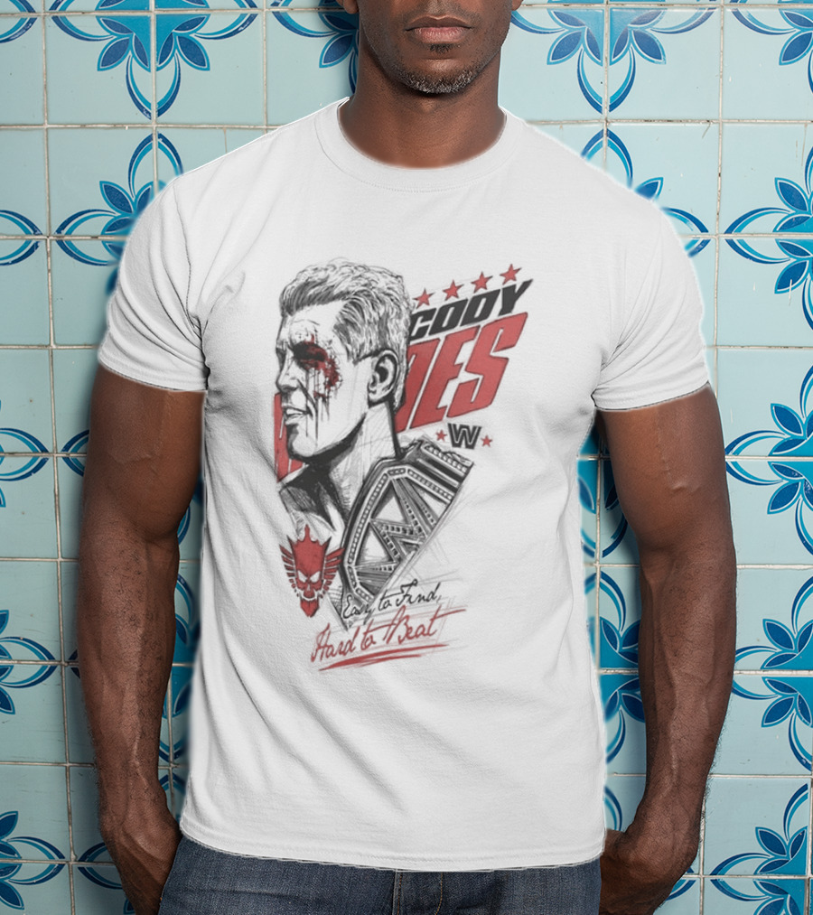 Cody Rhodes Easy To Find Hard To Beat Wrestling Legend Bold Red Text Star Motif T-Shirt