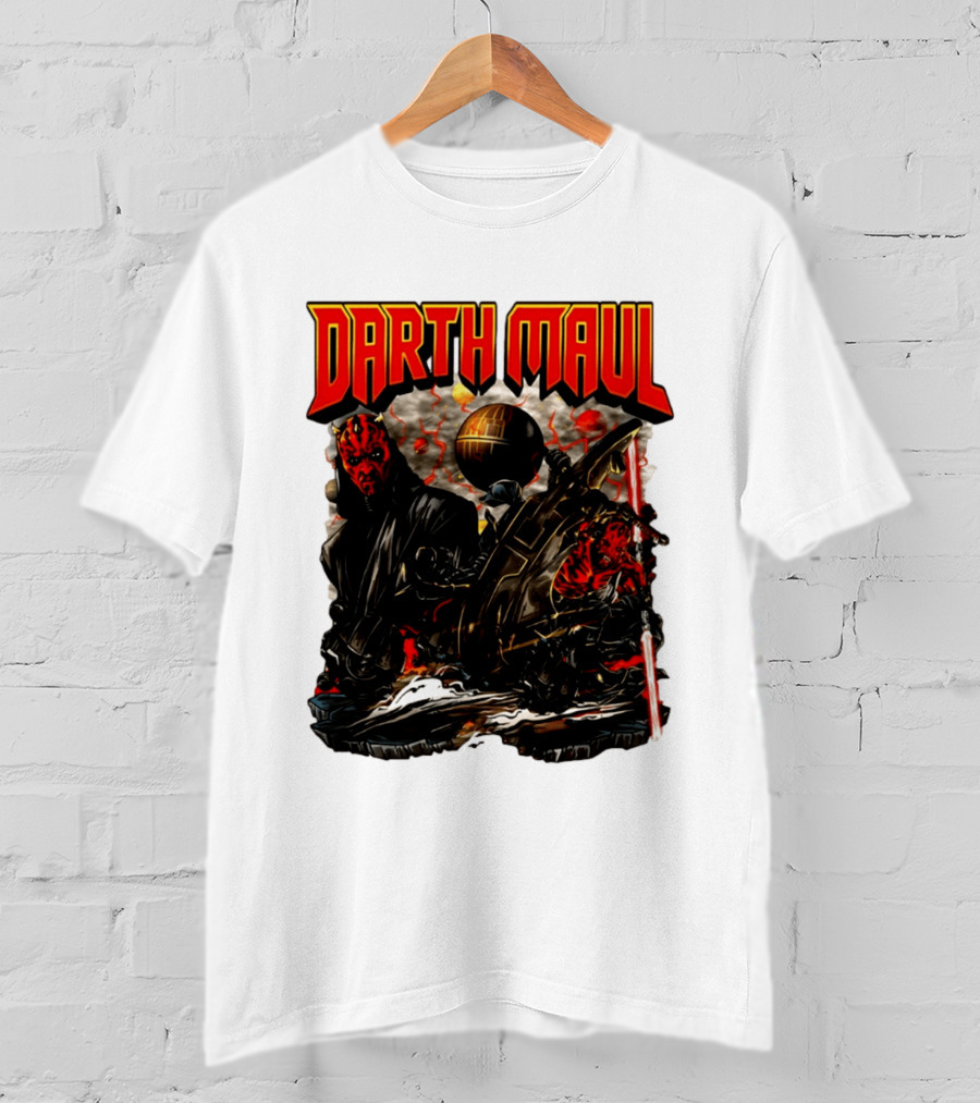 Darth Maul Star Wars Sith Warrior Battle Scene With Lightsaber And The Death Star T-Shirt