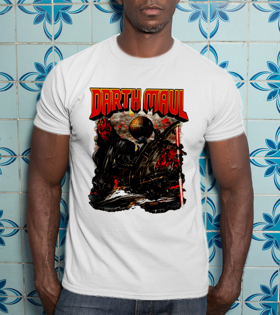 Darth Maul Star Wars Sith Warrior Battle Scene With Lightsaber And The Death Star T-Shirt