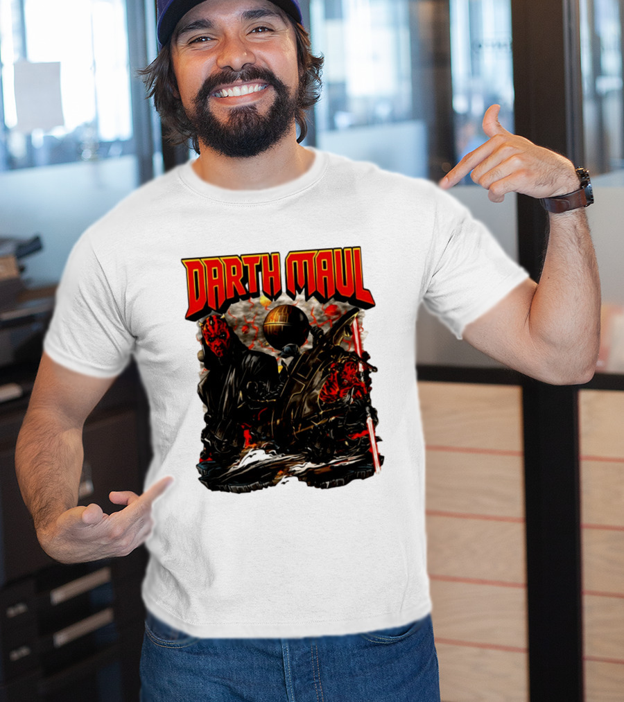 Darth Maul Star Wars Sith Warrior Battle Scene With Lightsaber And The Death Star T-Shirt