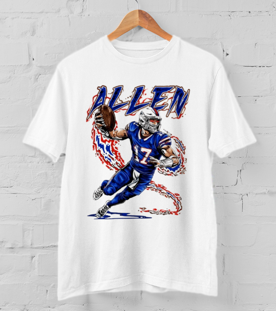 Josh Allen 17 Football Action Lightning Bolt T-Shirt