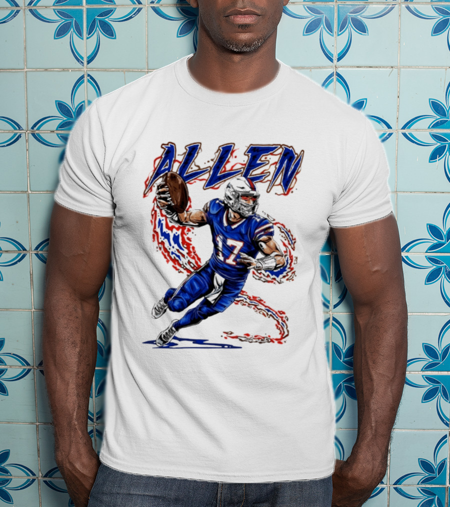 Josh Allen 17 Football Action Lightning Bolt T-Shirt