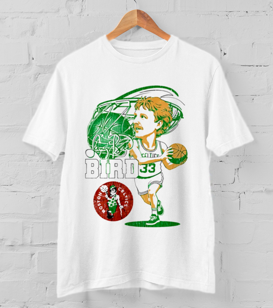 Boston Celtics Larry Bird Caricature NBA Legend 33 Basketball T-Shirt