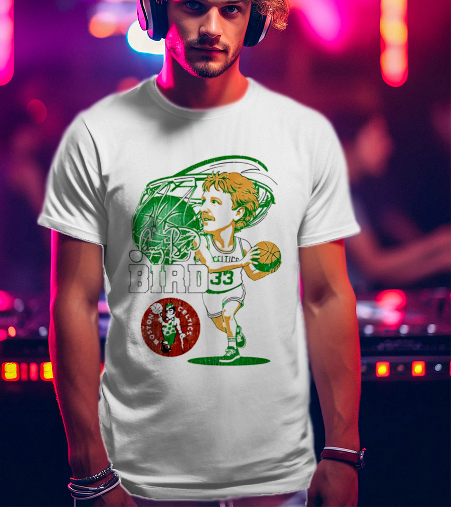 Boston Celtics Larry Bird Caricature NBA Legend 33 Basketball T-Shirt