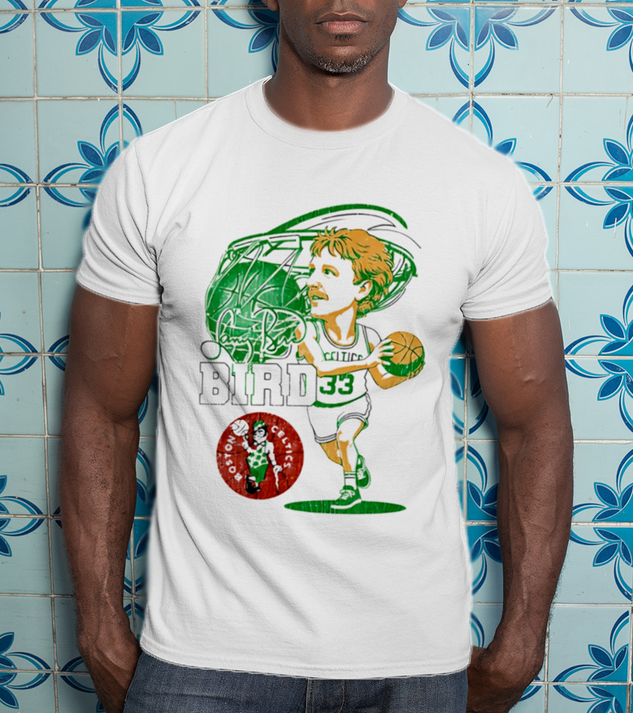 Boston Celtics Larry Bird Caricature NBA Legend 33 Basketball T-Shirt