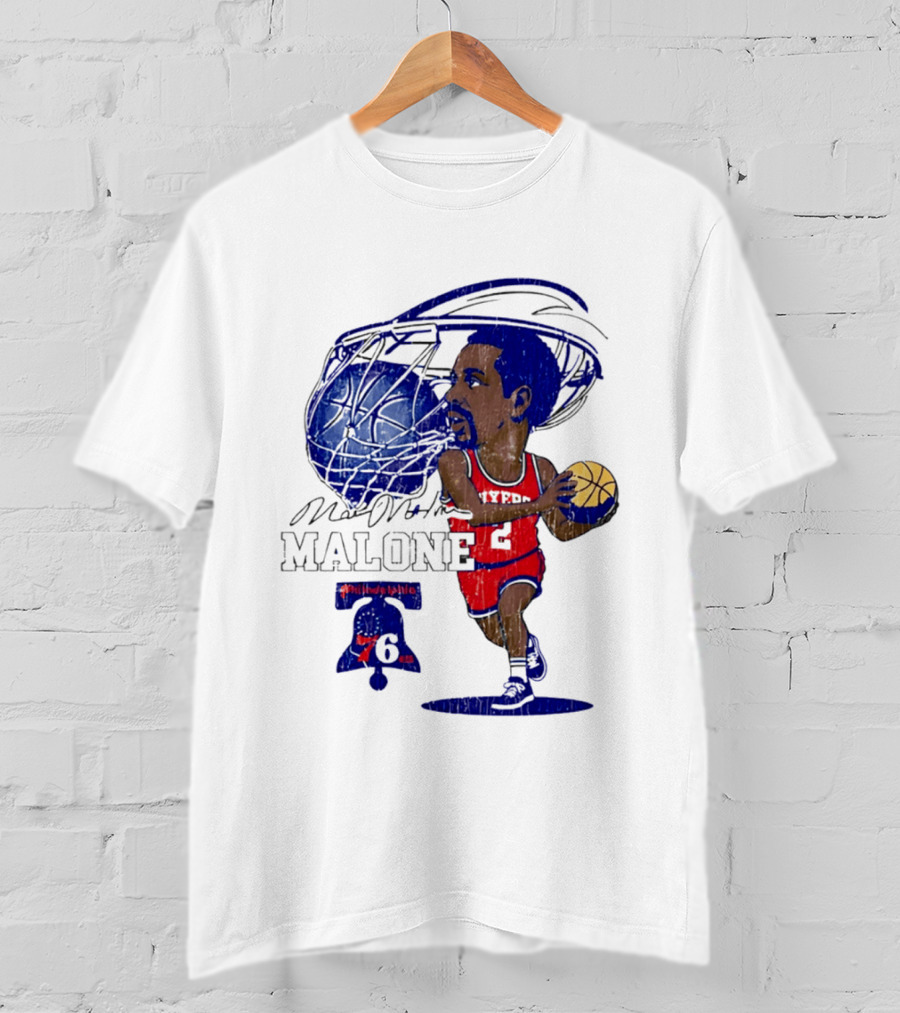 Moses Malone Philadelphia 76ers Basketball Caricature T-Shirt