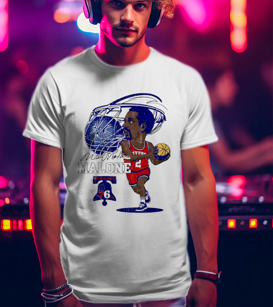 Moses Malone Philadelphia 76ers Basketball Caricature T-Shirt