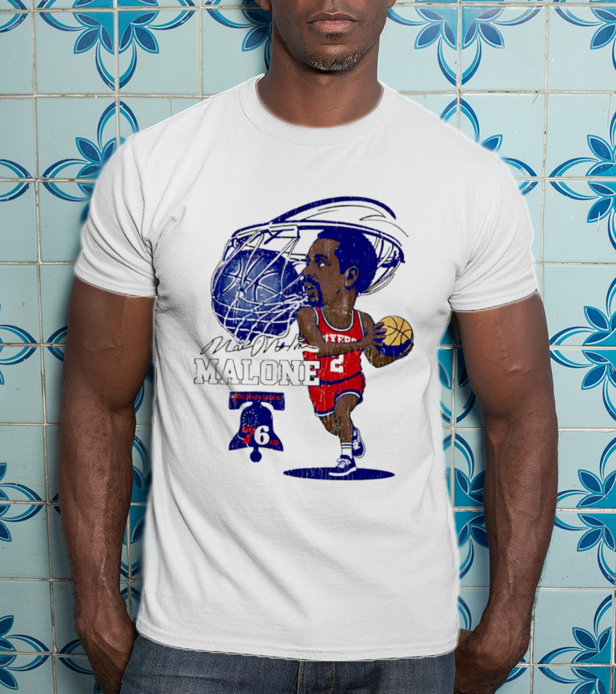 Moses Malone Philadelphia 76ers Basketball Caricature T-Shirt