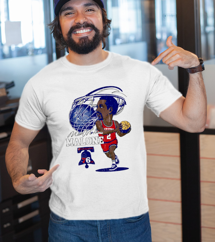 Moses Malone Philadelphia 76ers Basketball Caricature T-Shirt