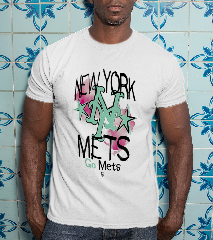 New York Mets Go Mets Watercolor Stars MLB Fan Gear T-Shirt
