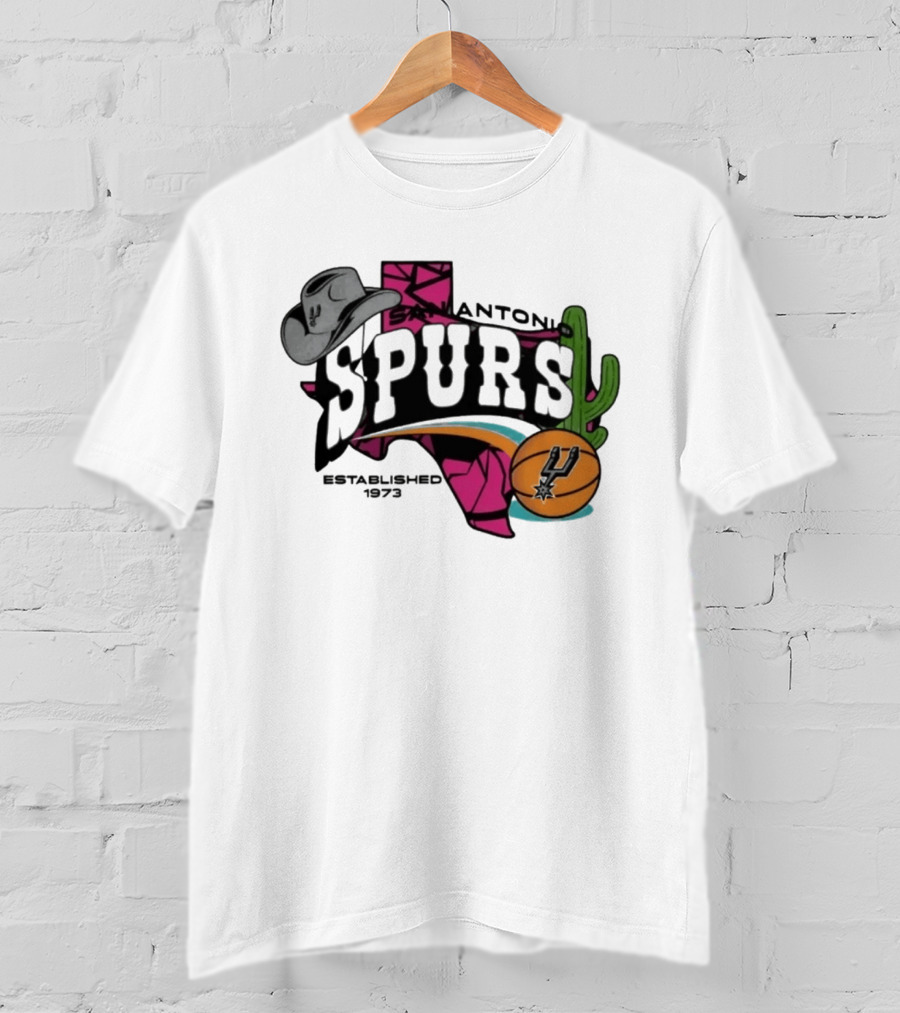 San Antonio Spurs Texas Cowboy Hat Cactus Basketball Established 1973 T-Shirt