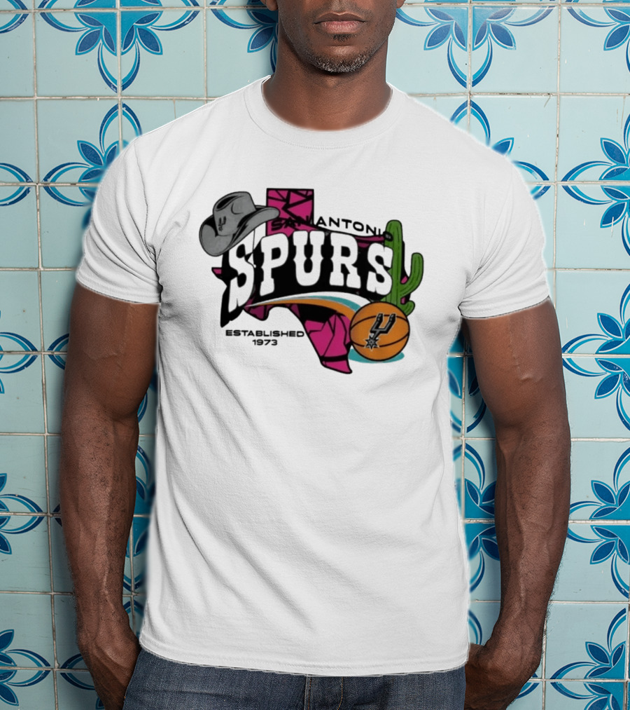 San Antonio Spurs Texas Cowboy Hat Cactus Basketball Established 1973 T-Shirt