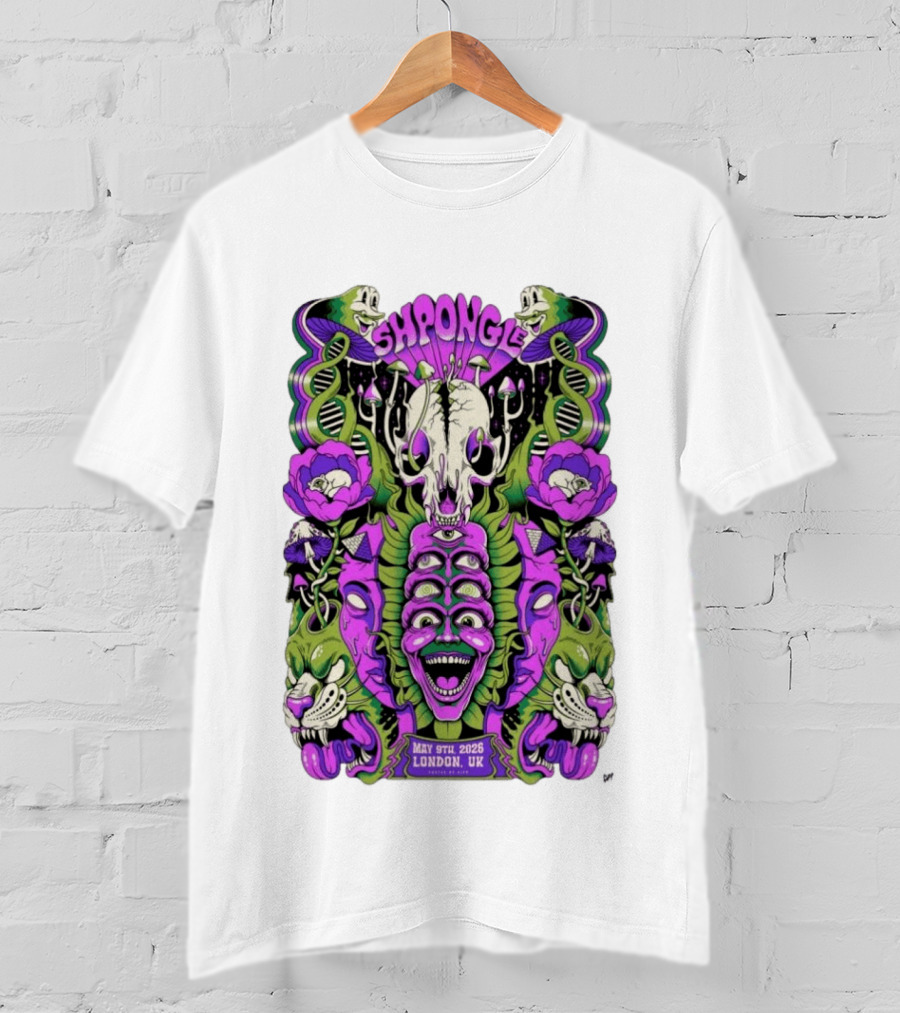 Shpongle May 9th 2026 London UK Psychedelic Imagery Skeletons And Flowers T-Shirt