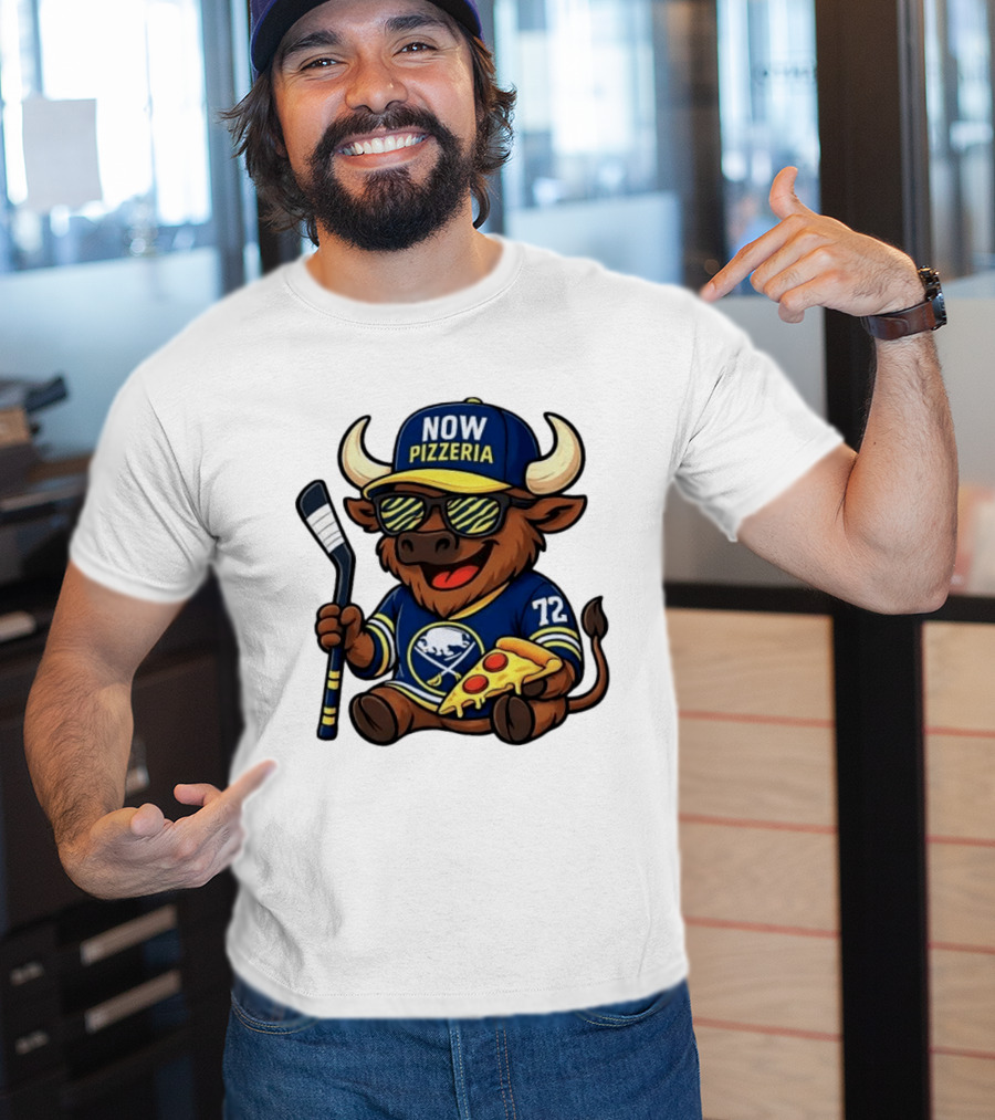 Tage Thompson Now Pizzeria Pizza Buffalo Sabres Hockey Bull Character 72 T-Shirt