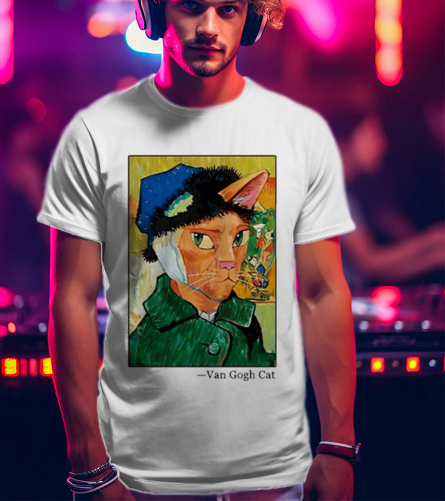 Cat In Van Gogh Style With Bandaged Ear Iconic Painting T-Shirt