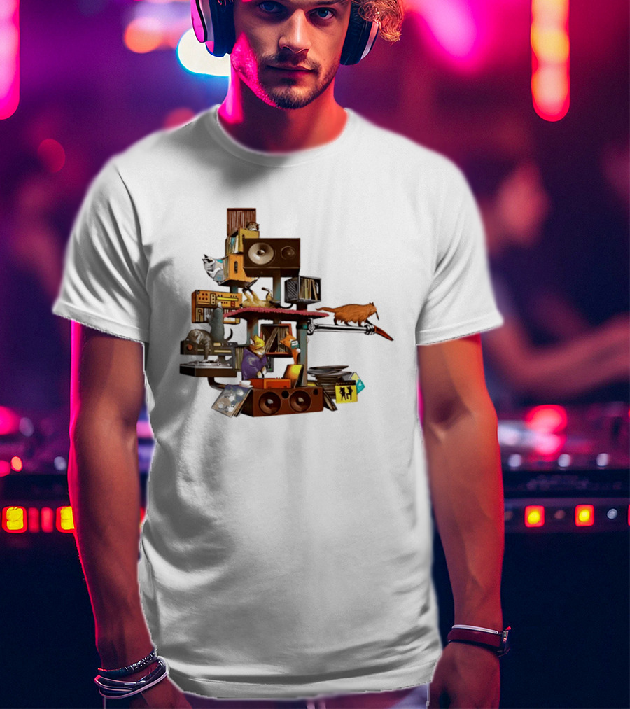 Cats Jamming With Crates And Music Gear T-Shirt