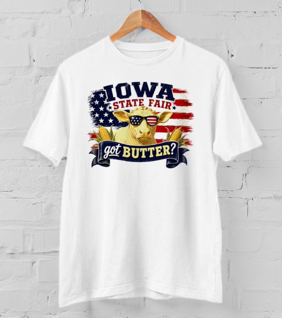 Iowa State Fair Cow Got Butter Corn American Flag T-Shirt