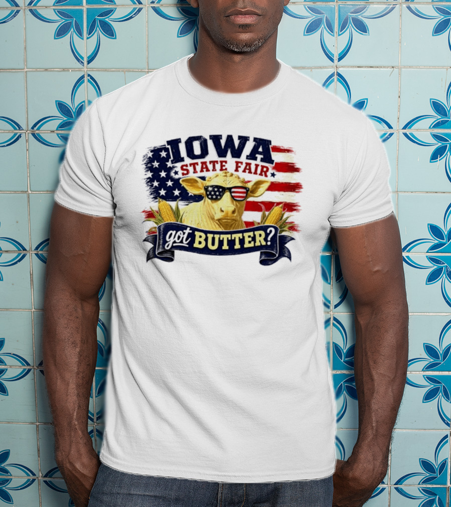 Iowa State Fair Cow Got Butter Corn American Flag T-Shirt