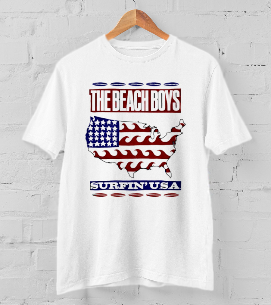 The Beach Boys Surfin' USA American Flag Waves Map T-Shirt