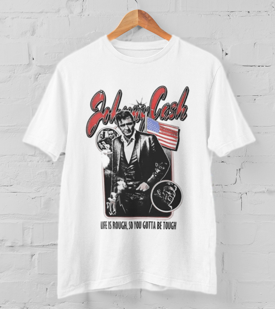 Johnny Cash Life Is Rough So You Gotta Be Tough 1956 Tour USA Flag T-Shirt