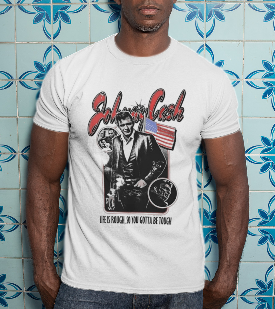 Johnny Cash Life Is Rough So You Gotta Be Tough 1956 Tour USA Flag T-Shirt