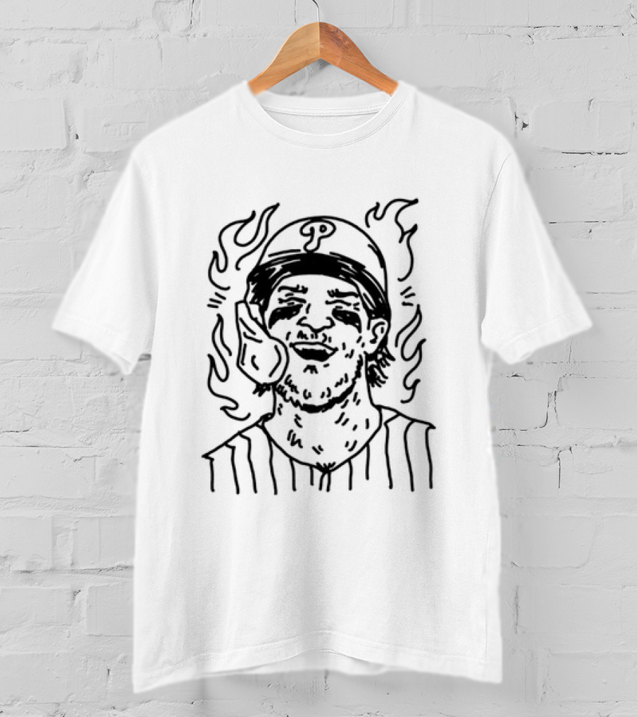 Bryce Harper Philadelphia Phillies Smiling Player Cartoon Phillies Hat Flame T-Shirt