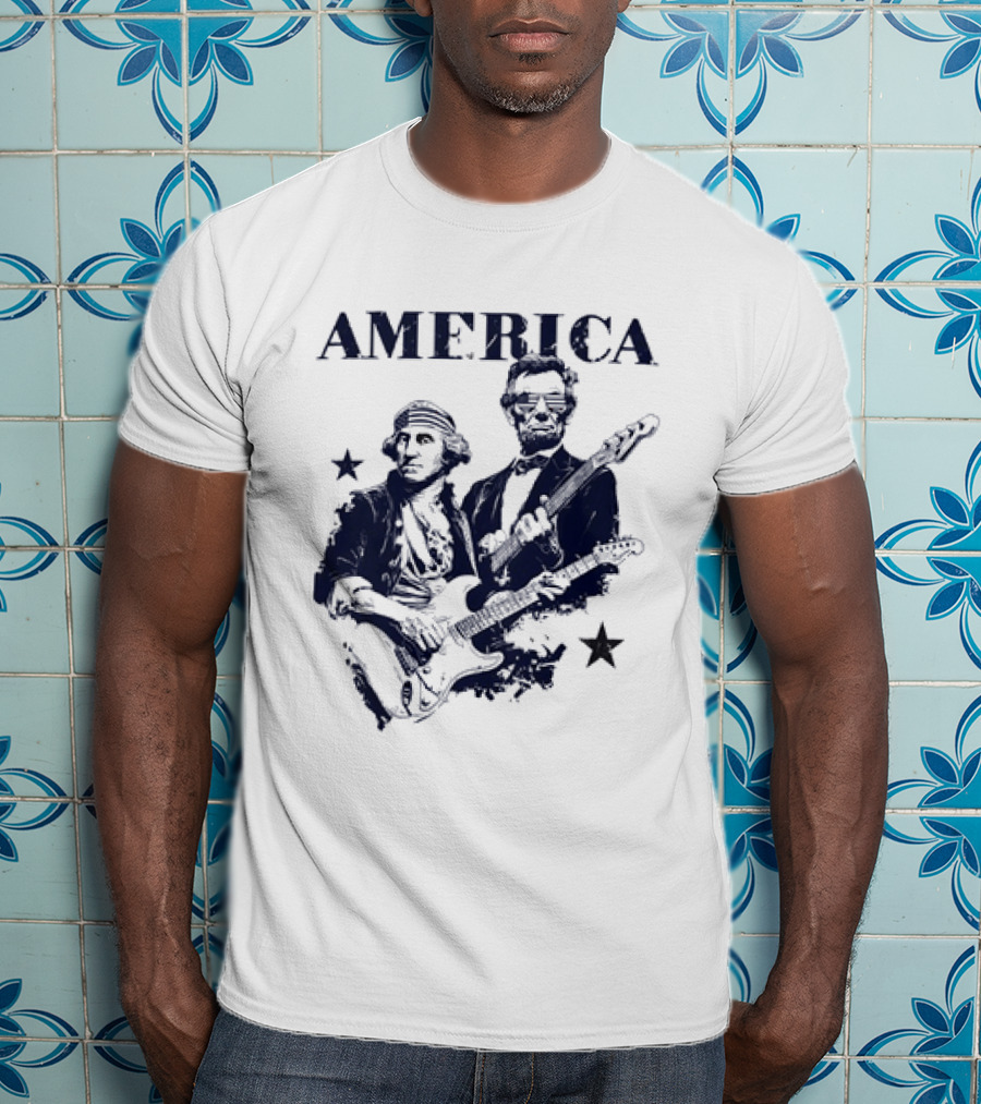 America George Washington Abraham Lincoln Presidential Rockstars 250 T-Shirt