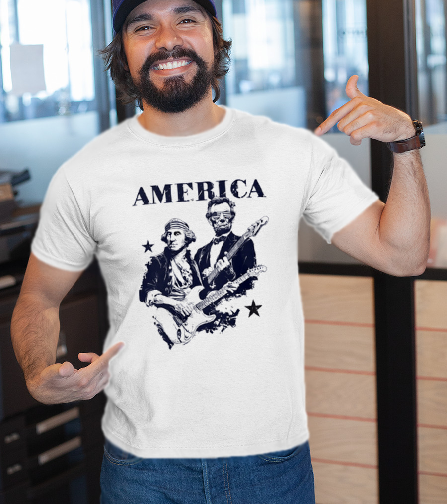 America George Washington Abraham Lincoln Presidential Rockstars 250 T-Shirt