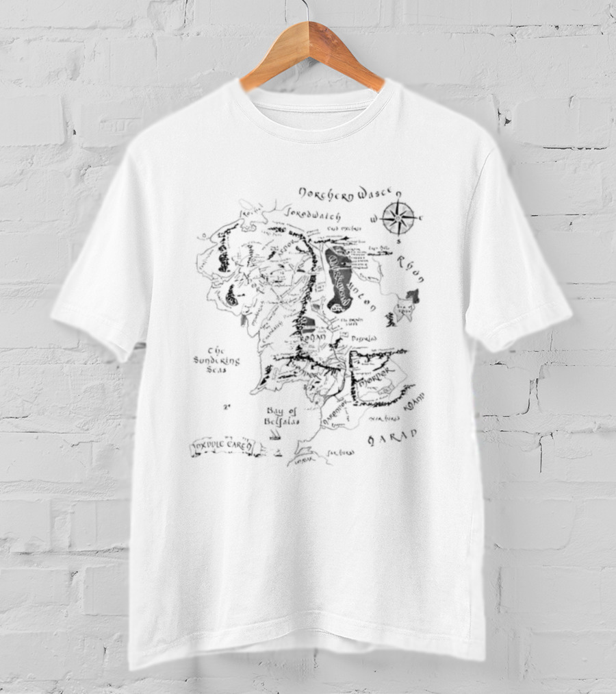 Middle Earth Map Lord Of The Rings Print With Rohan Gondor And Mordor Locations T-Shirt