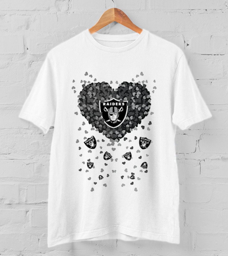 Heart Of Las Vegas Raiders Football 2026 Team Logo Emblem With Black And Silver Hearts T-Shirt