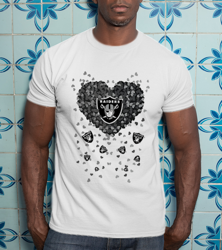 Heart Of Las Vegas Raiders Football 2026 Team Logo Emblem With Black And Silver Hearts T-Shirt