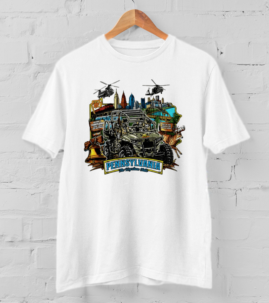 Pennsylvania The Keystone State Adventure Skyline Wildlife And City Landmarks T-Shirt