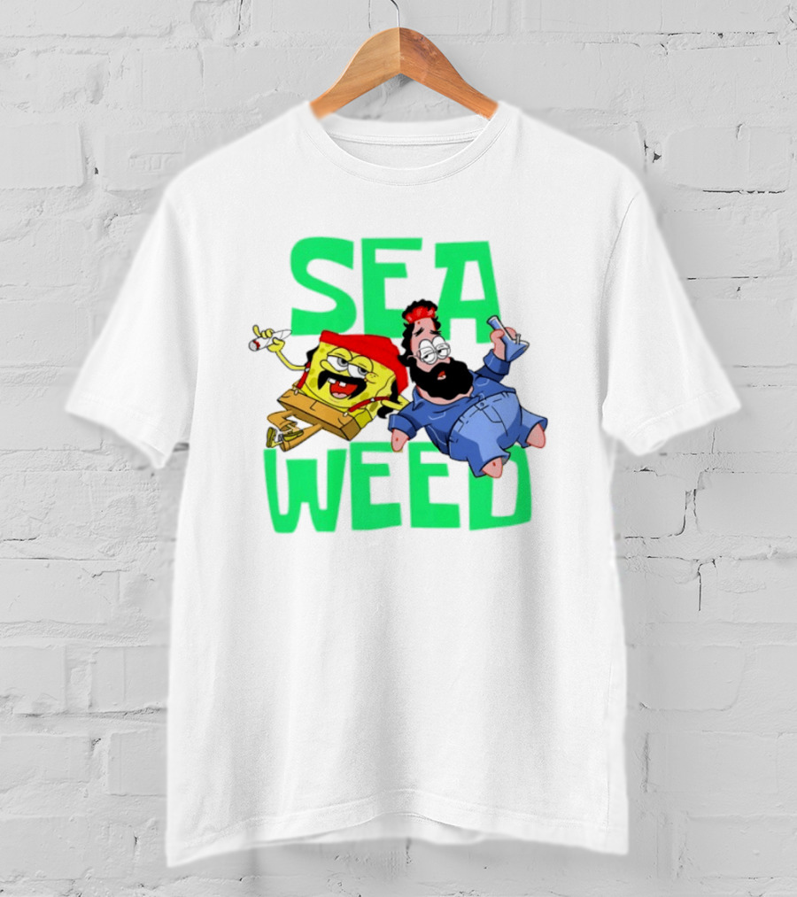Sea Weed Sponge And Bearded Duo Cartoon Characters T-Shirt