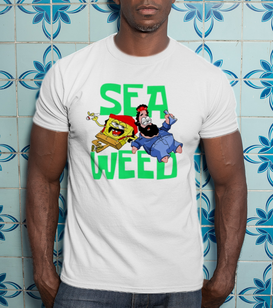 Sea Weed Sponge And Bearded Duo Cartoon Characters T-Shirt