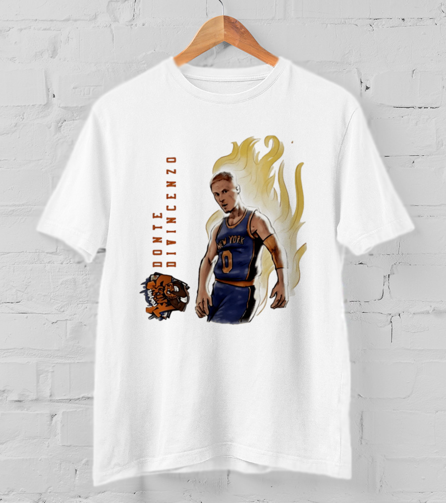 Donte DiVincenzo New York Knicks Flaming Basketball Inferno T-Shirt