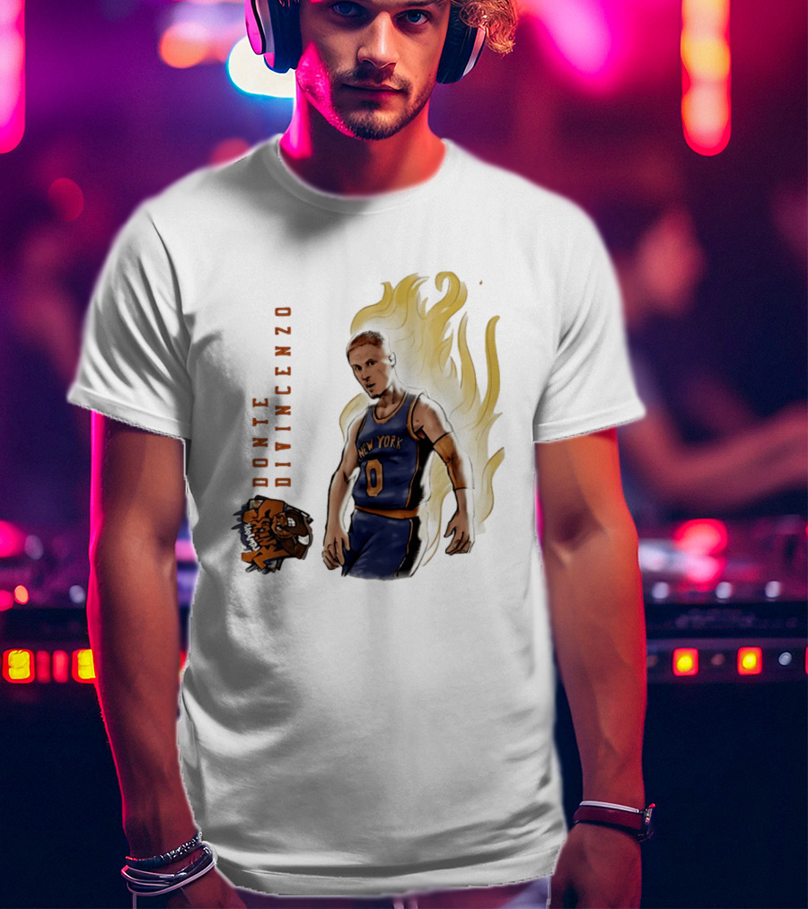 Donte DiVincenzo New York Knicks Flaming Basketball Inferno T-Shirt