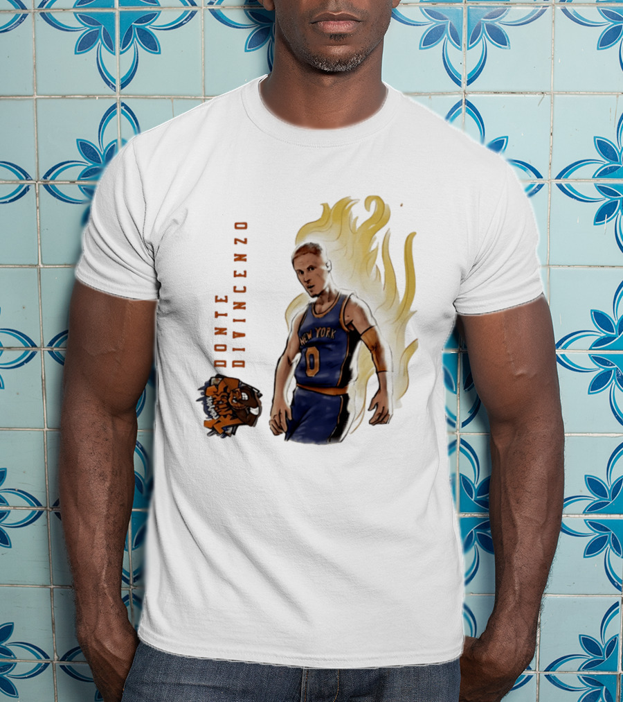 Donte DiVincenzo New York Knicks Flaming Basketball Inferno T-Shirt