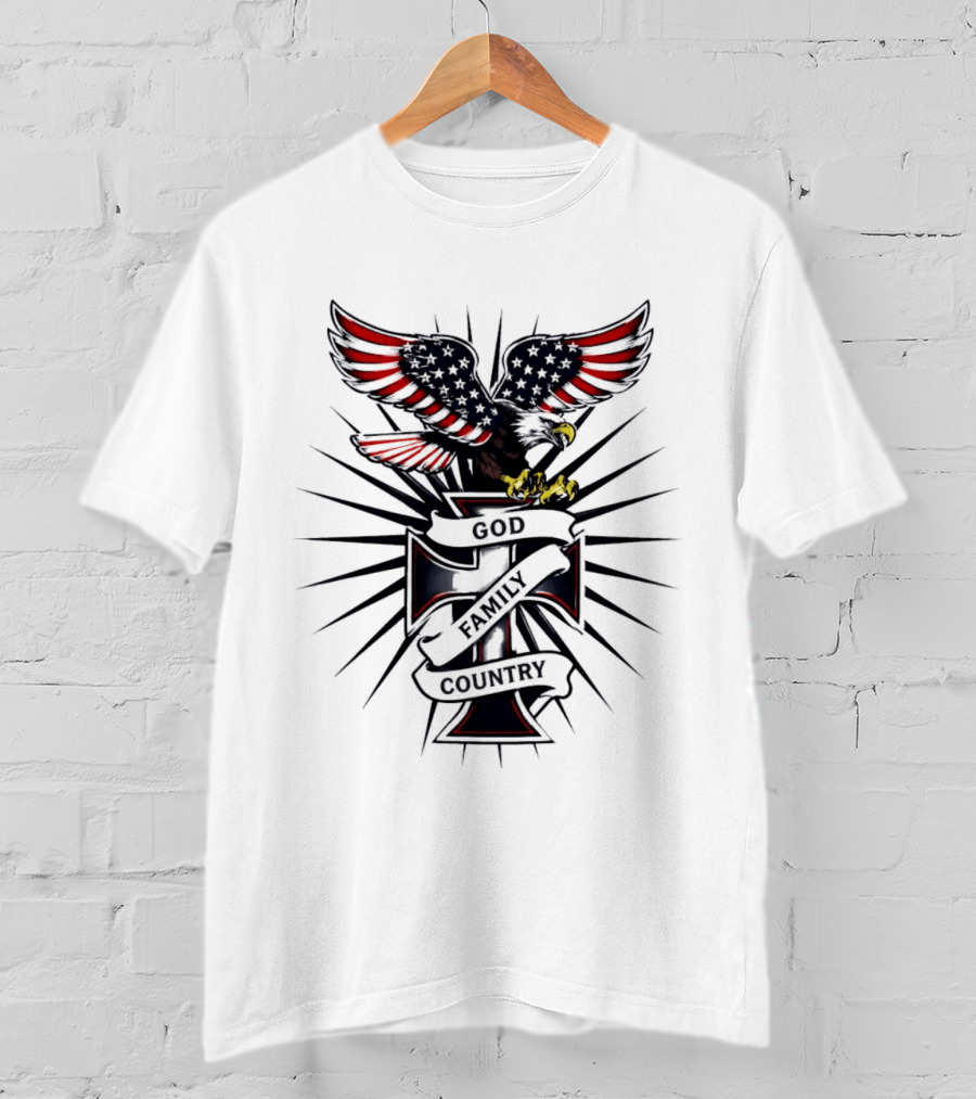 Eagle With American Flag Wings And Cross God Family Country T-Shirt