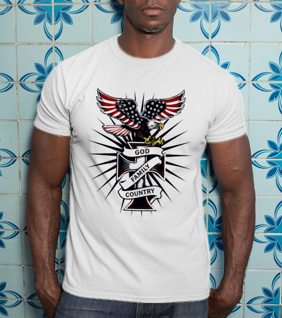 Eagle With American Flag Wings And Cross God Family Country T-Shirt