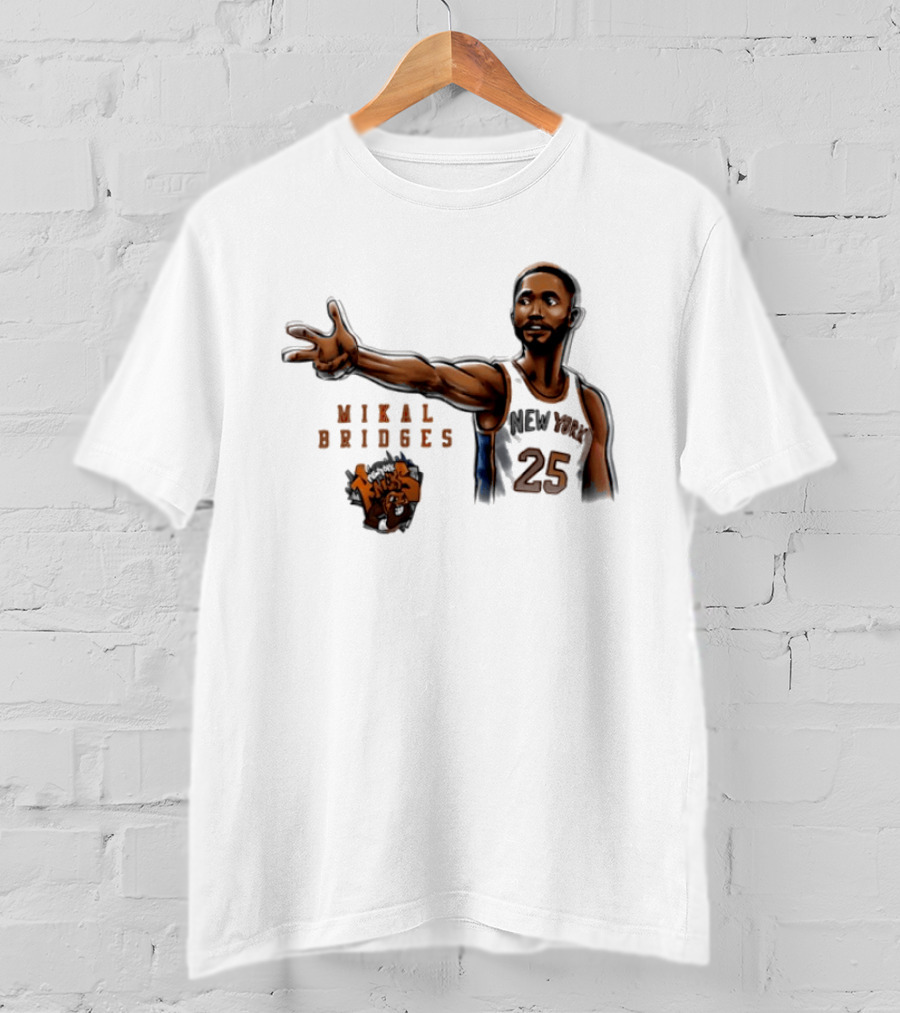 Mikal Bridges New York Knicks 25 Basketball Pose T-Shirt